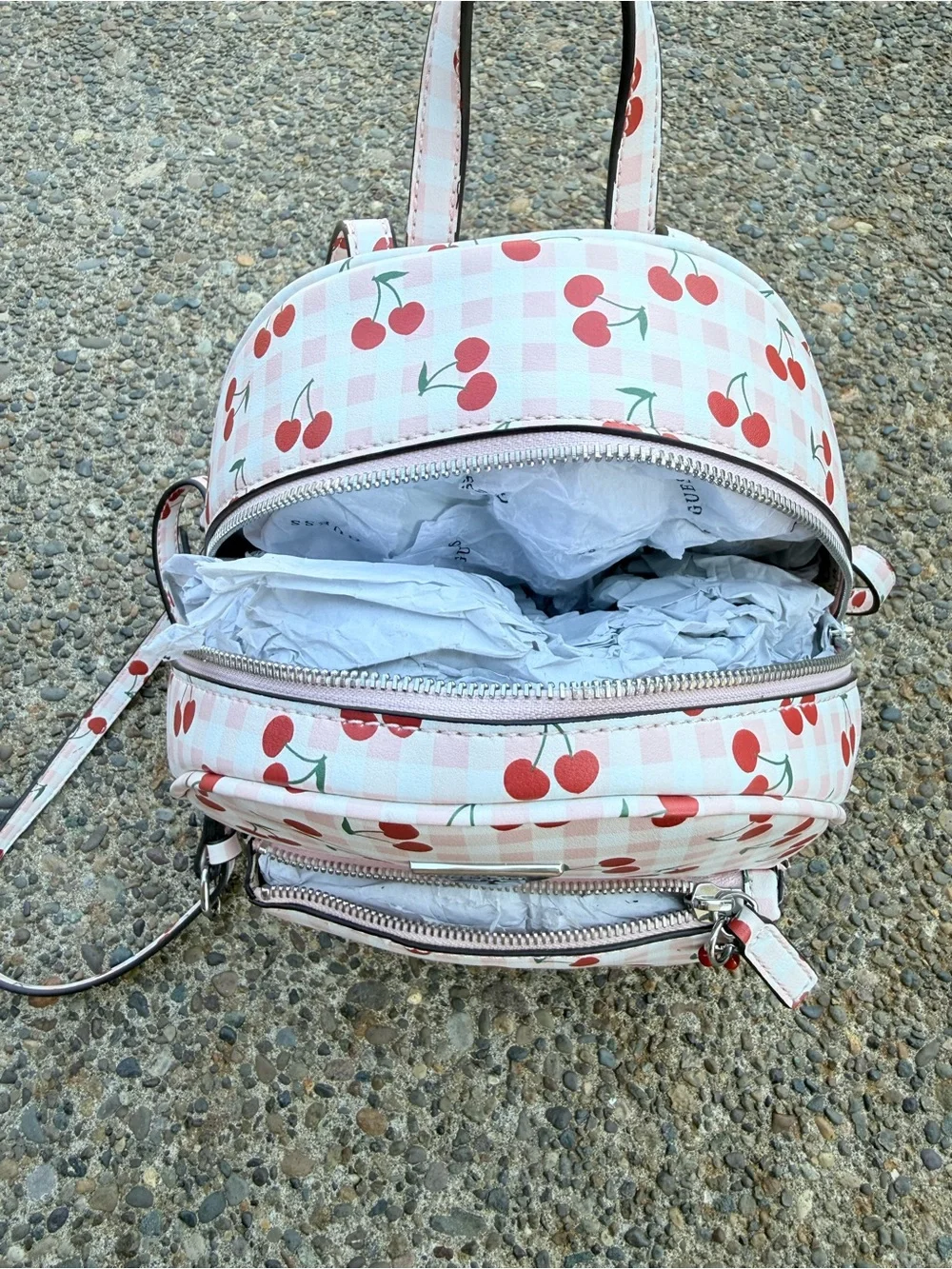 GUESS Pink Gingham Cherry Mini Backpack
